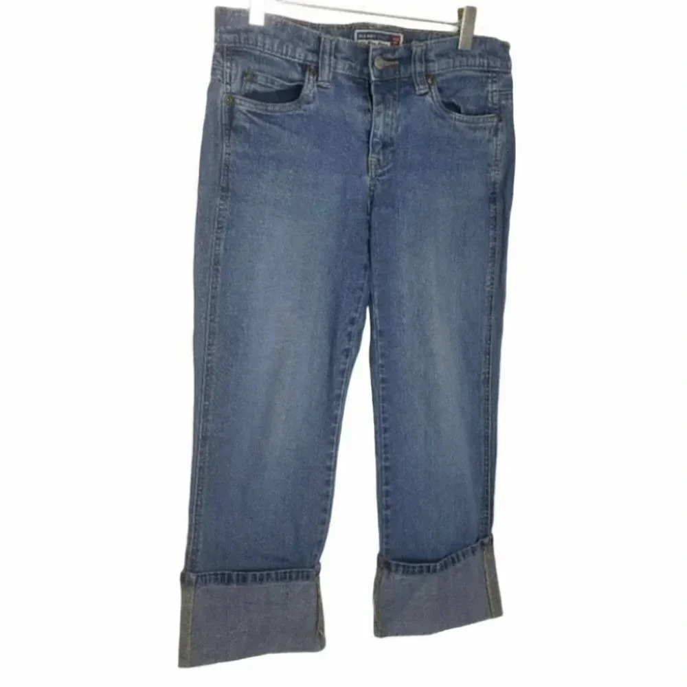 Old Navy Rolled Blue Jeans 2 Blue Ultra Low Waist Slim Stretch Crop Capri Denim